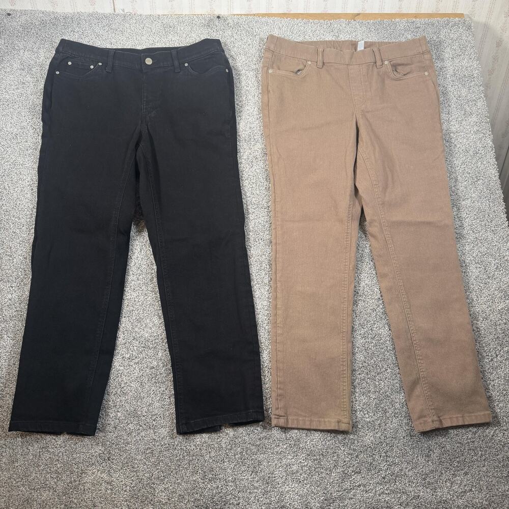 Denim & Co Straight Jeans Womens 12P 32x26 Black Tan Stretch Petite Casual Lot 2